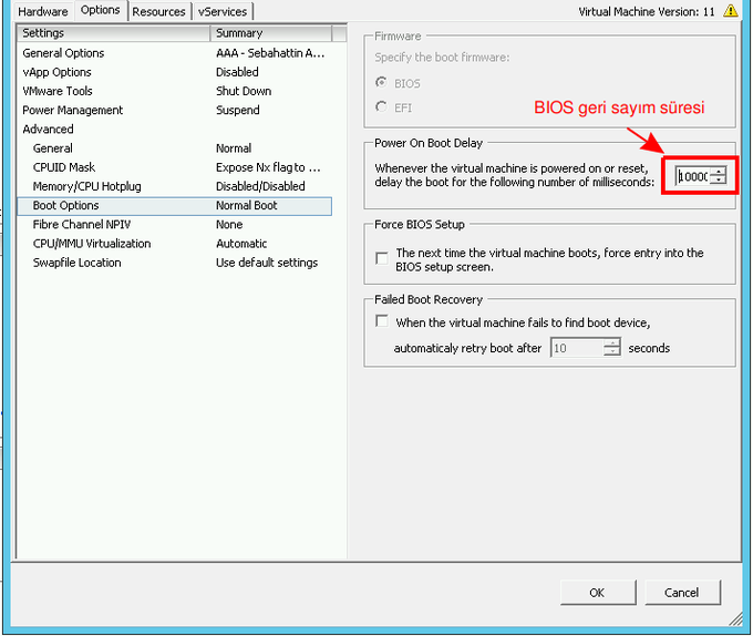 vmware bios geri sayım süresi vmware bios geri sayım süresi